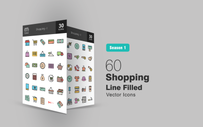 Conjunto de iconos de línea llena de 60 compras