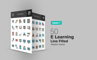 50 conjunto de iconos de línea llena de aprendizaje electrónico