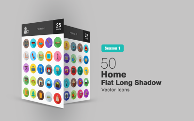 50 Hem Flat Long Shadow Ikonuppsättning