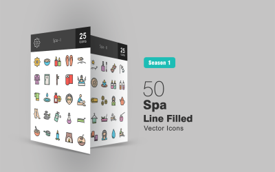 50 Spa fylld linje Ikonuppsättning