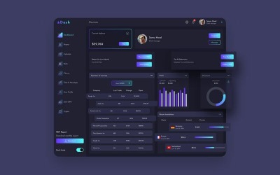 ADash Finance Dashboard Kullanıcı Arayüzü Koyu Eskiz Şablonu
