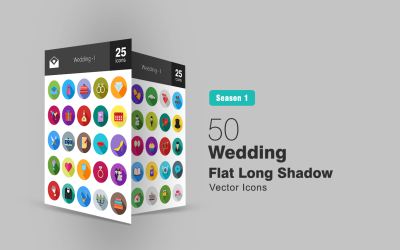50 bruiloft platte lange schaduw Icon Set