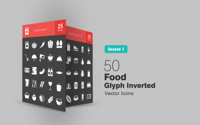 50 Food Glyph Inverterad Ikonuppsättning