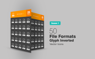 50 formatos de archivo glifo conjunto de iconos invertidos