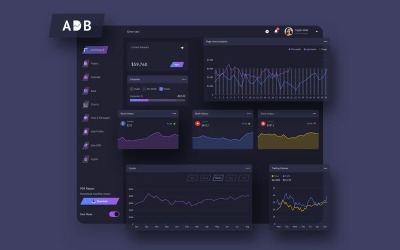 Szablon ciemnego szkicu interfejsu ADB Finance Dashboard Ui