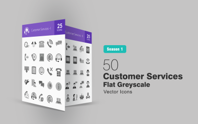 Conjunto de ícones planos em escala de cinza 50 serviços ao cliente