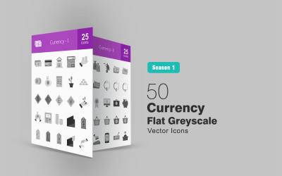 Conjunto de iconos de escala de grises plana de 50 monedas