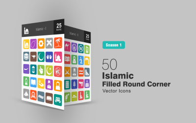 50 conjunto de iconos de esquina redonda llena islámica