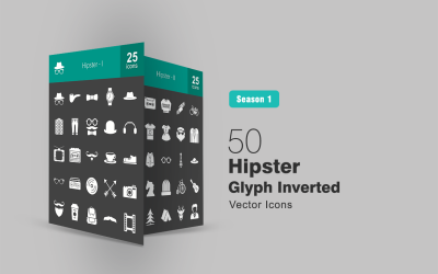 Conjunto de iconos invertidos de 50 glifos de hipster