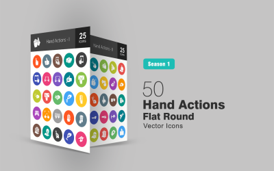 50 El Eylemleri Düz Yuvarlak Icon Set
