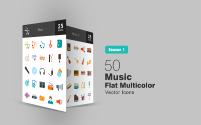 50 Musik flache mehrfarbige Icon-Set