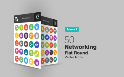 50 redes redondas planas conjunto de iconos