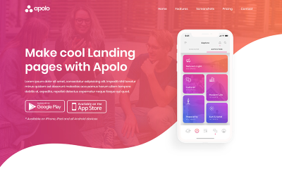 Reszponzív Apolo - App Landing Page Template Nyítóoldal sablon 92485