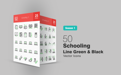 50 Schooling Line Green &amp; Black Icon Set