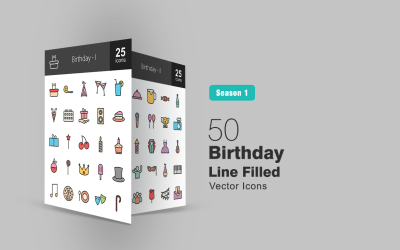 50 Birthday Filled Line Icon Set