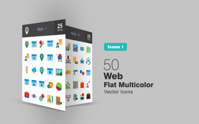 Conjunto de ícones de 50 cores planas da web