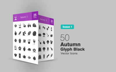 Conjunto de ícones de 50 glifos de outono