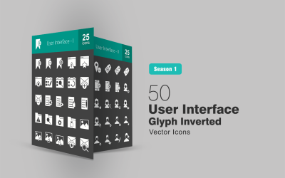 50 Conjunto de ícones invertidos de glifo da interface do usuário