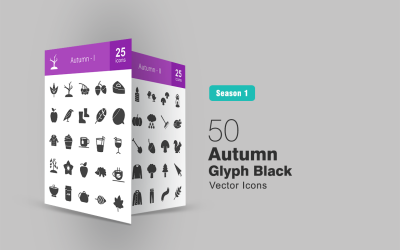 Conjunto de iconos de glifos de otoño 50
