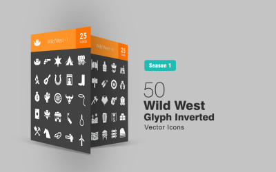 50 jeu d&amp;#39;icônes inversé Wild West Glyph
