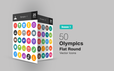 50 olympiska platta runda ikonuppsättningar