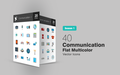 40 Set di icone multicolore piatte di comunicazione