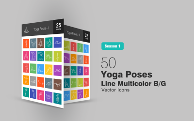 50 Yoga Çizgi Çok Renkli B / G Simge Seti Pozları