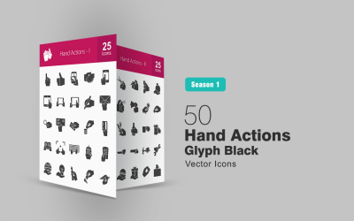 Zestaw ikon glifów 50 akcji ręcznych