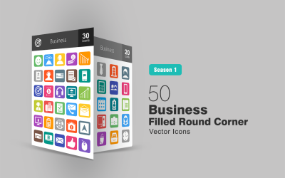 50 Business &amp; Finance Filled Round Corner Icon Set