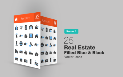 26 Set di icone blu e nero riempito di immobili