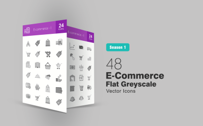 48 Set di icone piatte in scala di grigi e-commerce
