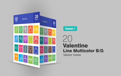 Zestaw 20 ikon wielokolorowych linii Valentine B / G