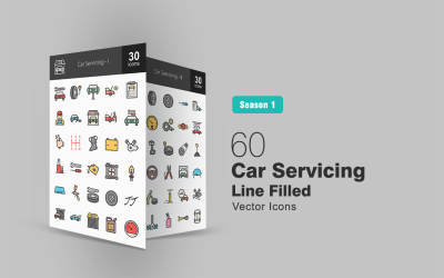 60 Autoservice Gefüllte Linie Icon Set