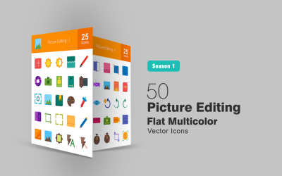 50 Bildredigering Flat Multicolor Icon Set