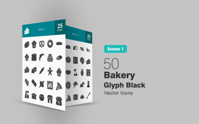 Conjunto de ícones de 50 glifos de padaria
