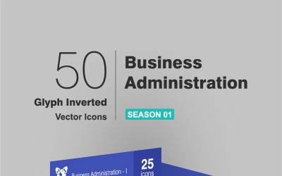 Conjunto de iconos invertidos de 50 glifos de administración de empresas