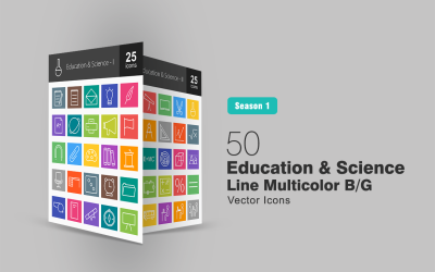 50 Education &amp; Science Line Multicolor B/G Icon Set