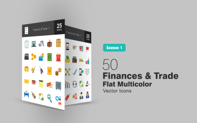 50 finansów i handlu zestaw ikon wielokolorowe płaskie
