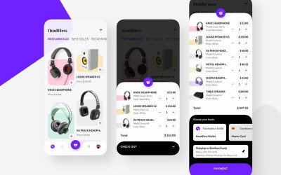 HeadEless Shoping Mobile UI vázlat sablon