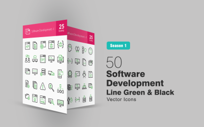 50 linii rozwoju oprogramowania zielony i czarny zestaw ikon