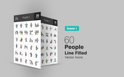 60 Personen ausgefüllte Linie Icon Set
