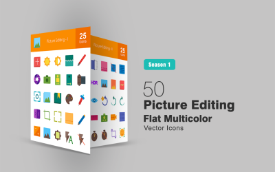 50 plochých vícebarevných ikon pro úpravy obrázků
