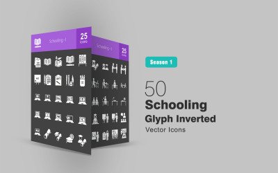 50 set di icone invertite glifo scolarizzazione
