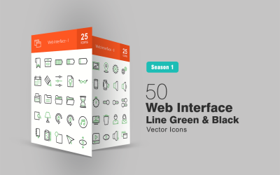 50 Web Interface Line Grün &amp;amp; Schwarz Icon Set