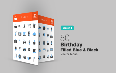 50 Birthday Filled Blue &amp; Black Icon Set