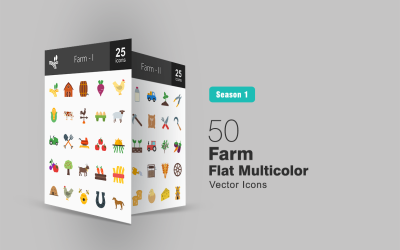 50 Çiftlik Düz Çok Renkli Simge Seti