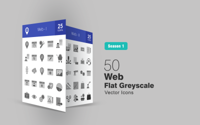 Conjunto de ícones de 50 Web em escala de cinza plana