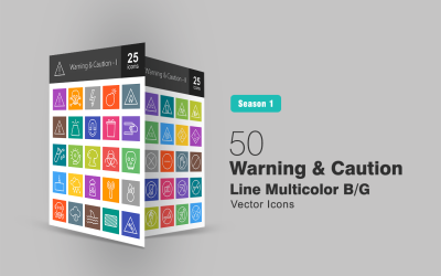 50 Conjunto de ícones de linha de aviso e cuidado multicolor B / G