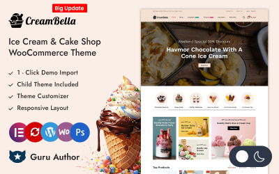CreamBella - Dondurma Mağazası Elementor WooCommerce Duyarlı Teması