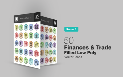 50 Finances &amp;amp; Trade Filled Low Poly Icon Set
